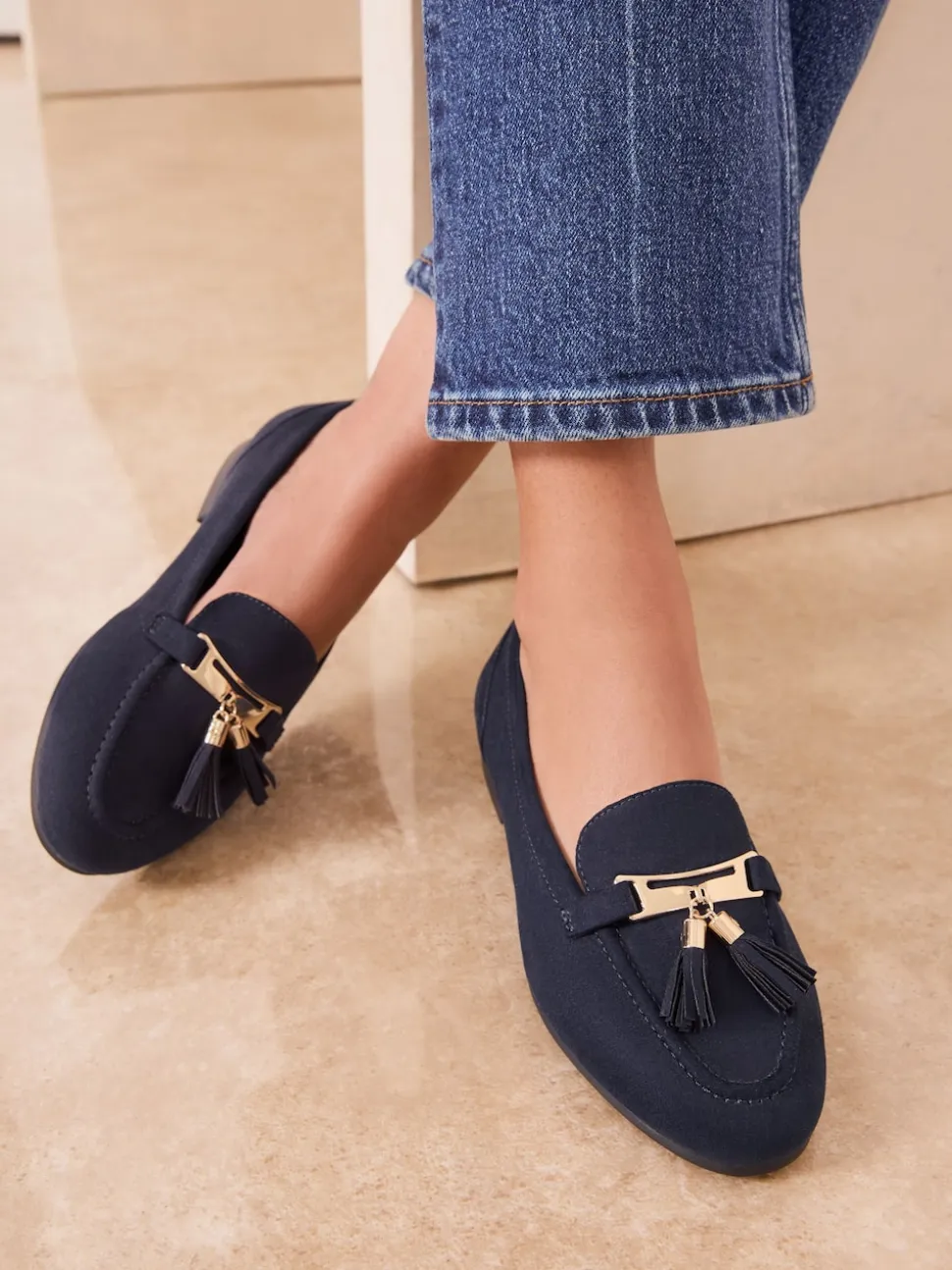 Lipsy Navy Wide Fit Almond Toe Tassel Workwear Loafers