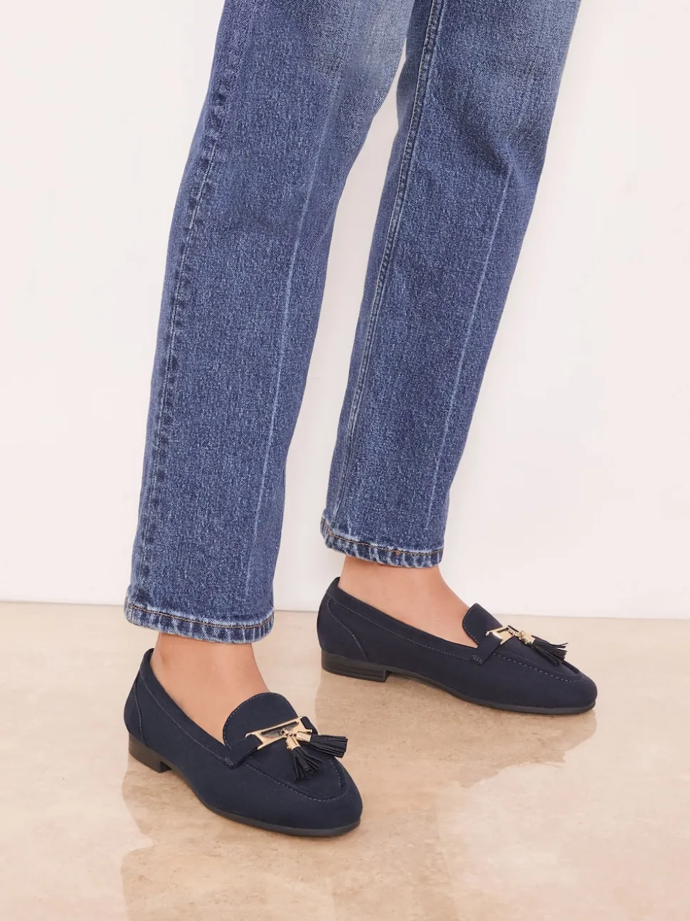 Lipsy Navy Wide Fit Almond Toe Tassel Workwear Loafers
