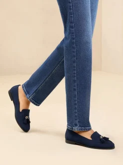 Lipsy Navy Wide Fit Flat Slim Sole Tassel Loafers
