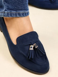 Lipsy Navy Wide Fit Flat Slim Sole Tassel Loafers