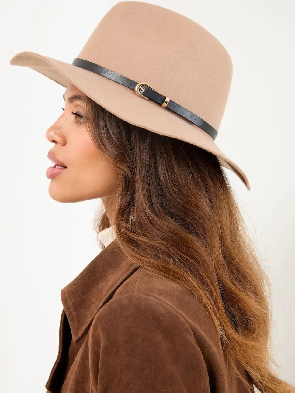Lipsy Neutral Belt Trim Wool Fedora Hat