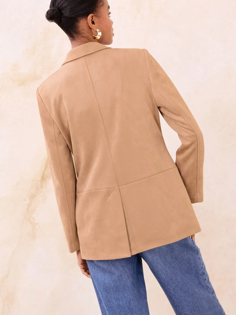 Lipsy Neutral Brown Faux Suede Single Breasted Blazer