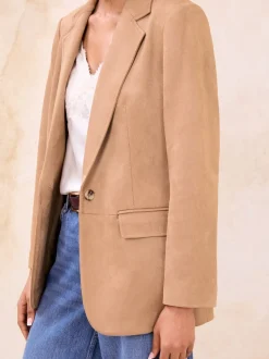 Lipsy Neutral Brown Faux Suede Single Breasted Blazer