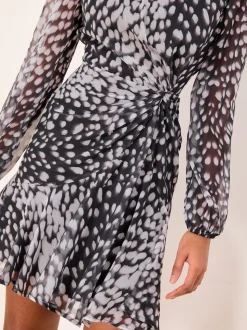 Lipsy Neutral Petite Animal Print Gathered Waist Woven Mini Dress