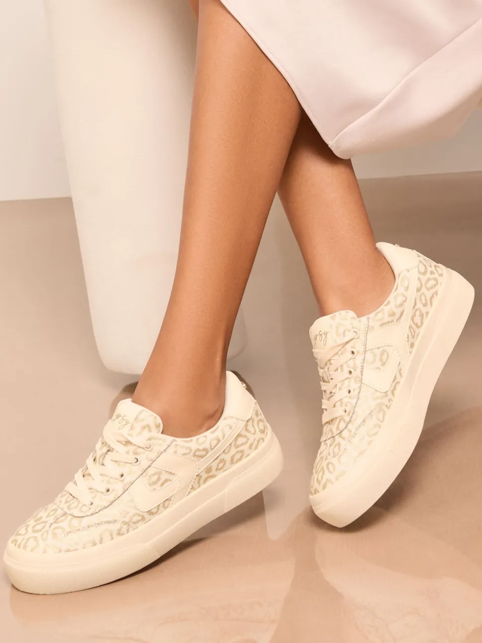 Lipsy Neutral Standard Fit Chunky Canvas Lace Up Sports Trainers