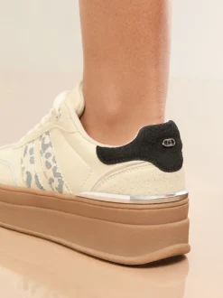 Lipsy Off White Leopard Standard Fit Print Side Stripe Chunky Gum Sports Trainers