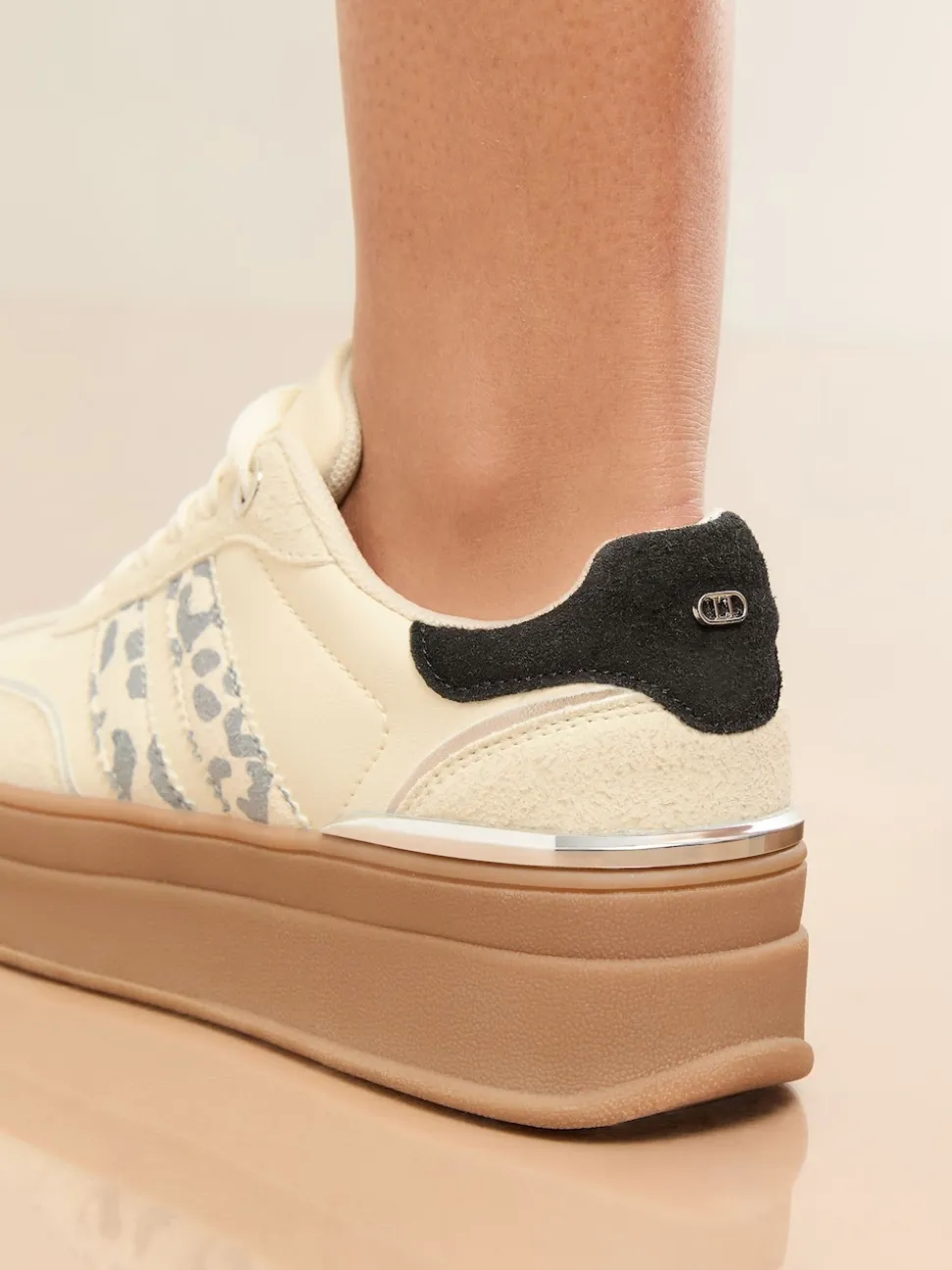 Lipsy Off White Leopard Standard Fit Print Side Stripe Chunky Gum Sports Trainers