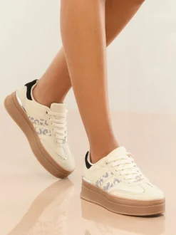 Lipsy Off White Leopard Standard Fit Print Side Stripe Chunky Gum Sports Trainers