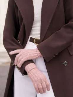 Lipsy Pink Shimmer Ribbed Knitted Gloves