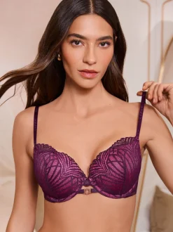 Lipsy Pink/Purple Geo Lace Triple Boost Bra