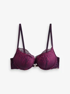 Lipsy Pink/Purple Geo Lace Triple Boost Bra
