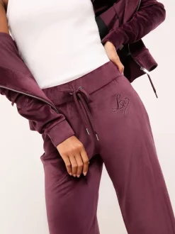 Lipsy Plum Purple Embroidered Velour Relaxed Wide Leg Joggers