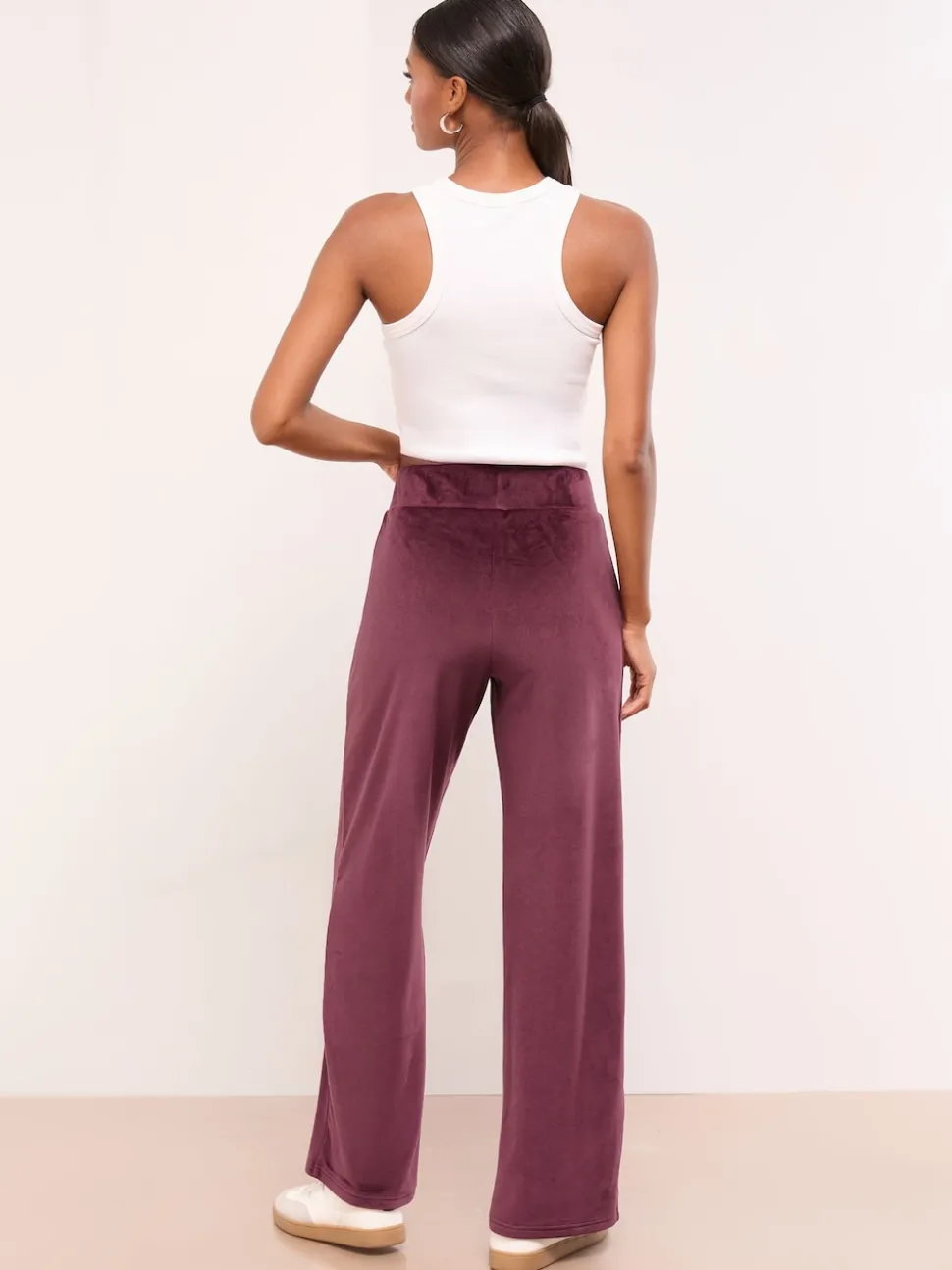 Lipsy Plum Purple Embroidered Velour Relaxed Wide Leg Joggers