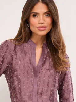 Lipsy Purple Button Down Burnout Detail Shirt
