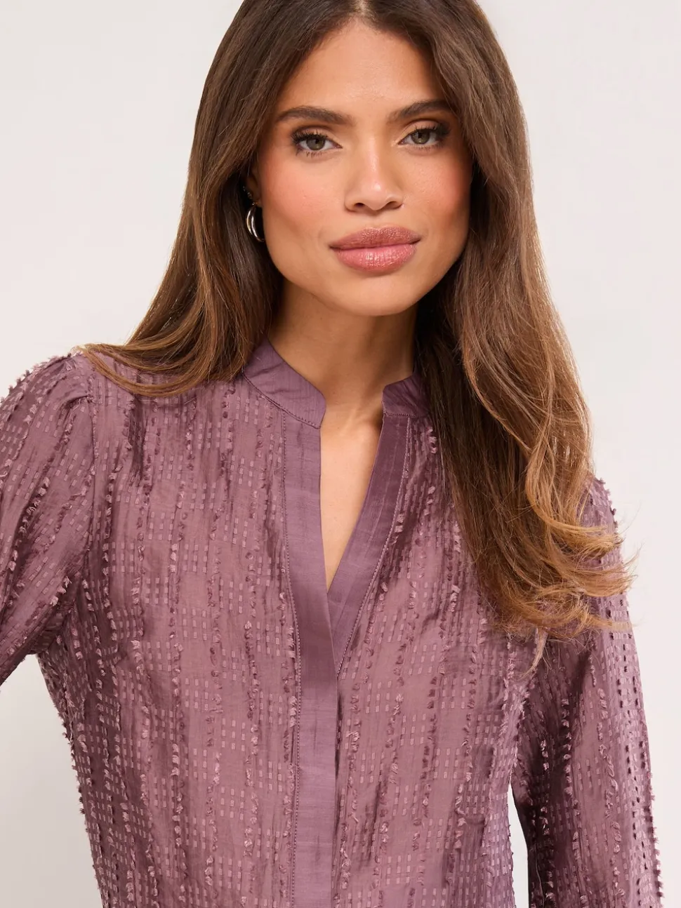 Lipsy Purple Button Down Burnout Detail Shirt