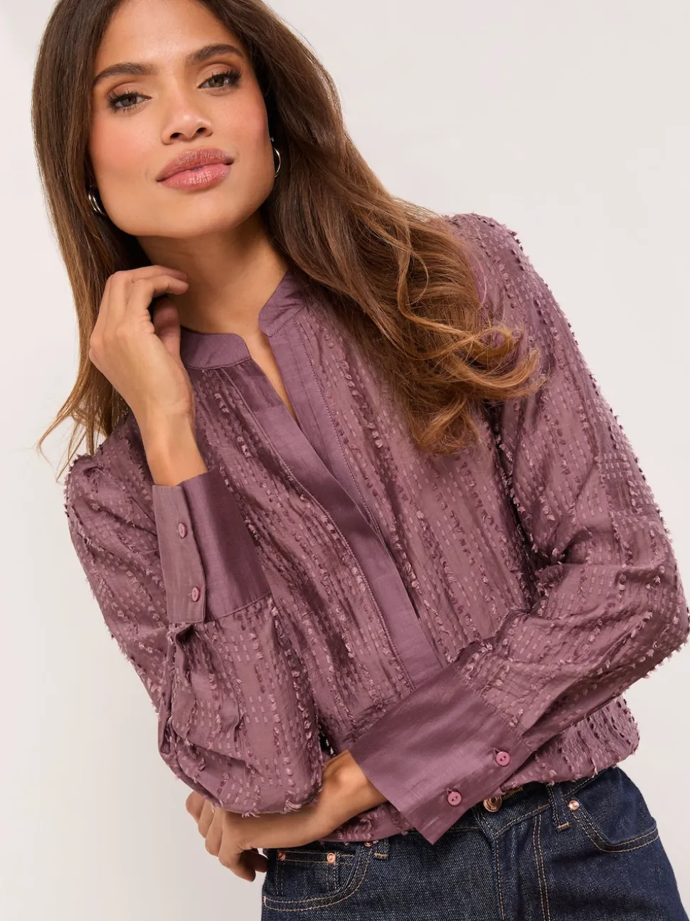 Lipsy Purple Button Down Burnout Detail Shirt