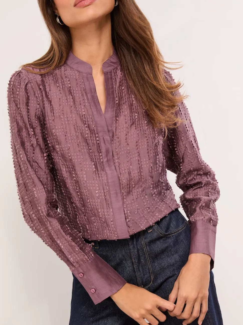 Lipsy Purple Button Down Burnout Detail Shirt