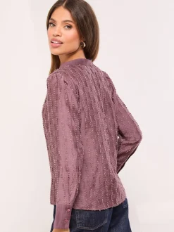 Lipsy Purple Button Down Burnout Detail Shirt