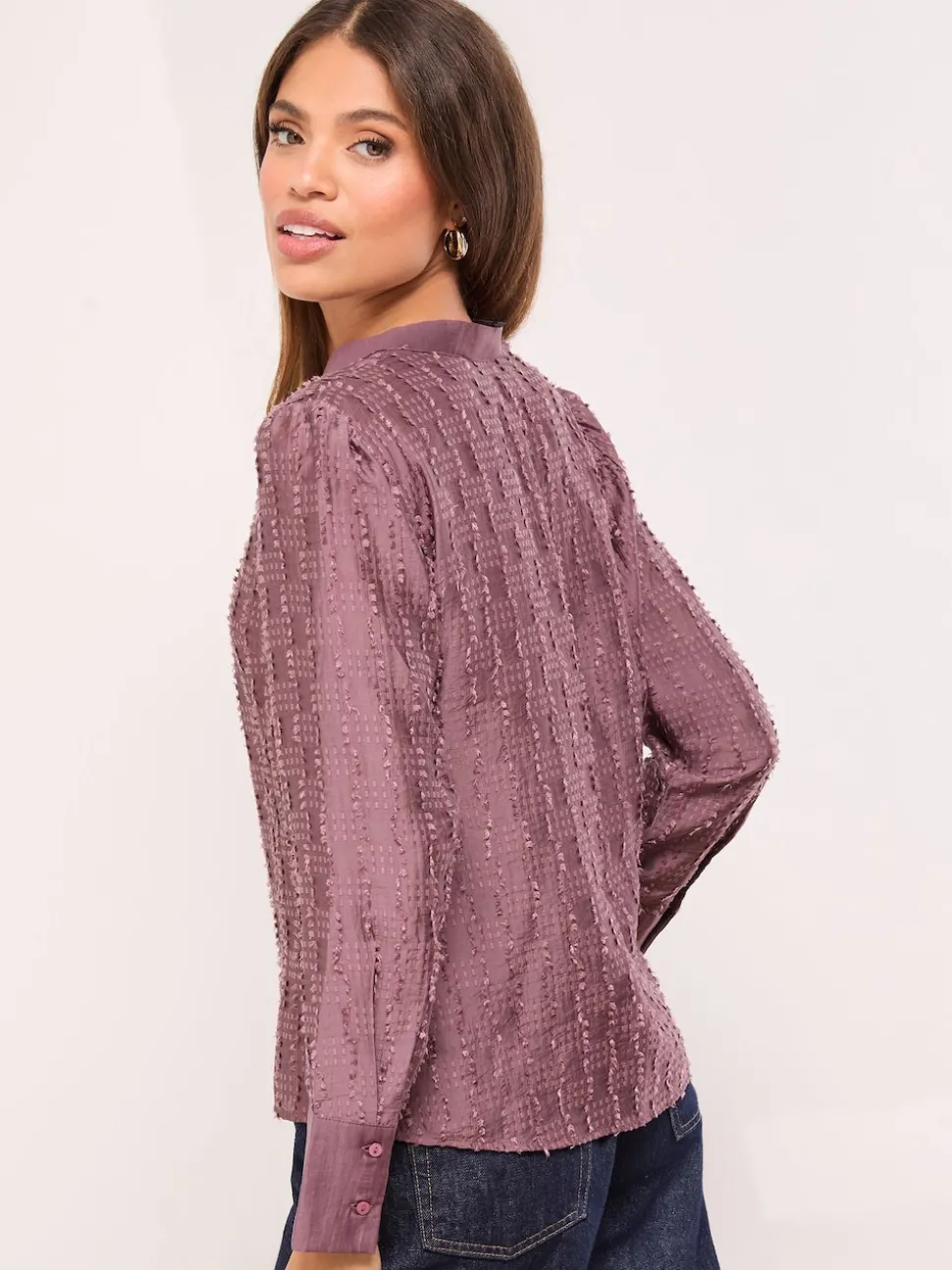 Lipsy Purple Button Down Burnout Detail Shirt