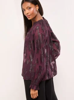Lipsy Purple Lurex Floral Burnout Blouse
