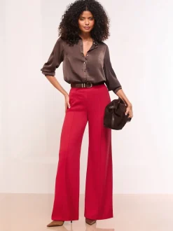 Lipsy Red Petite High Waist Wide Leg Trousers