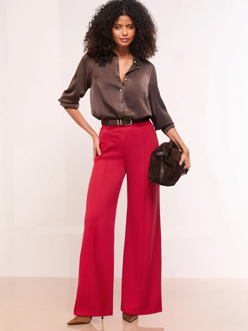 Lipsy Red Petite High Waist Wide Leg Trousers