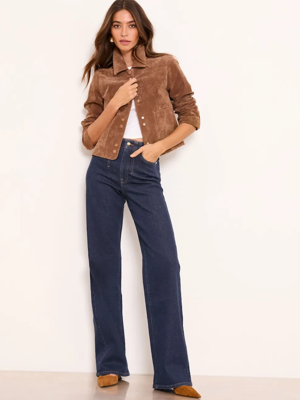 Lipsy Rinse Wash Petite Tailored Seam Detail Wide Leg Jeans