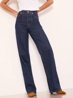 Lipsy Rinse Wash Petite Tailored Seam Detail Wide Leg Jeans