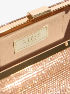Lipsy Rose Gold Embellished Box Clutch Bag
