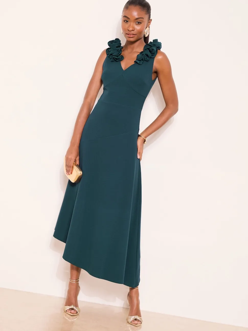Lipsy Teal Blue Flower Trim V-Neck Skater Dress