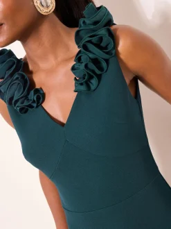 Lipsy Teal Blue Flower Trim V-Neck Skater Dress