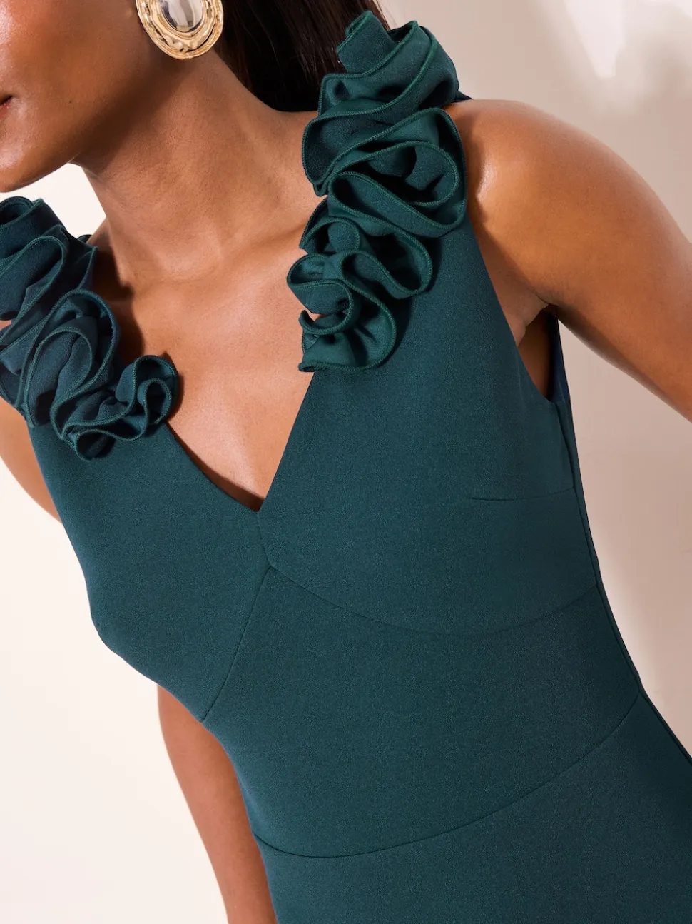Lipsy Teal Blue Flower Trim V-Neck Skater Dress
