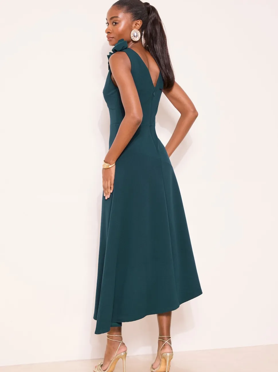 Lipsy Teal Blue Flower Trim V-Neck Skater Dress