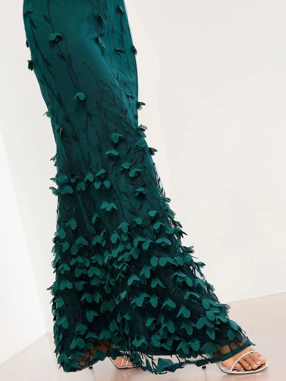 Lipsy Teal Blue Petite Premium Floral 3D Textured Halter Maxi Dress