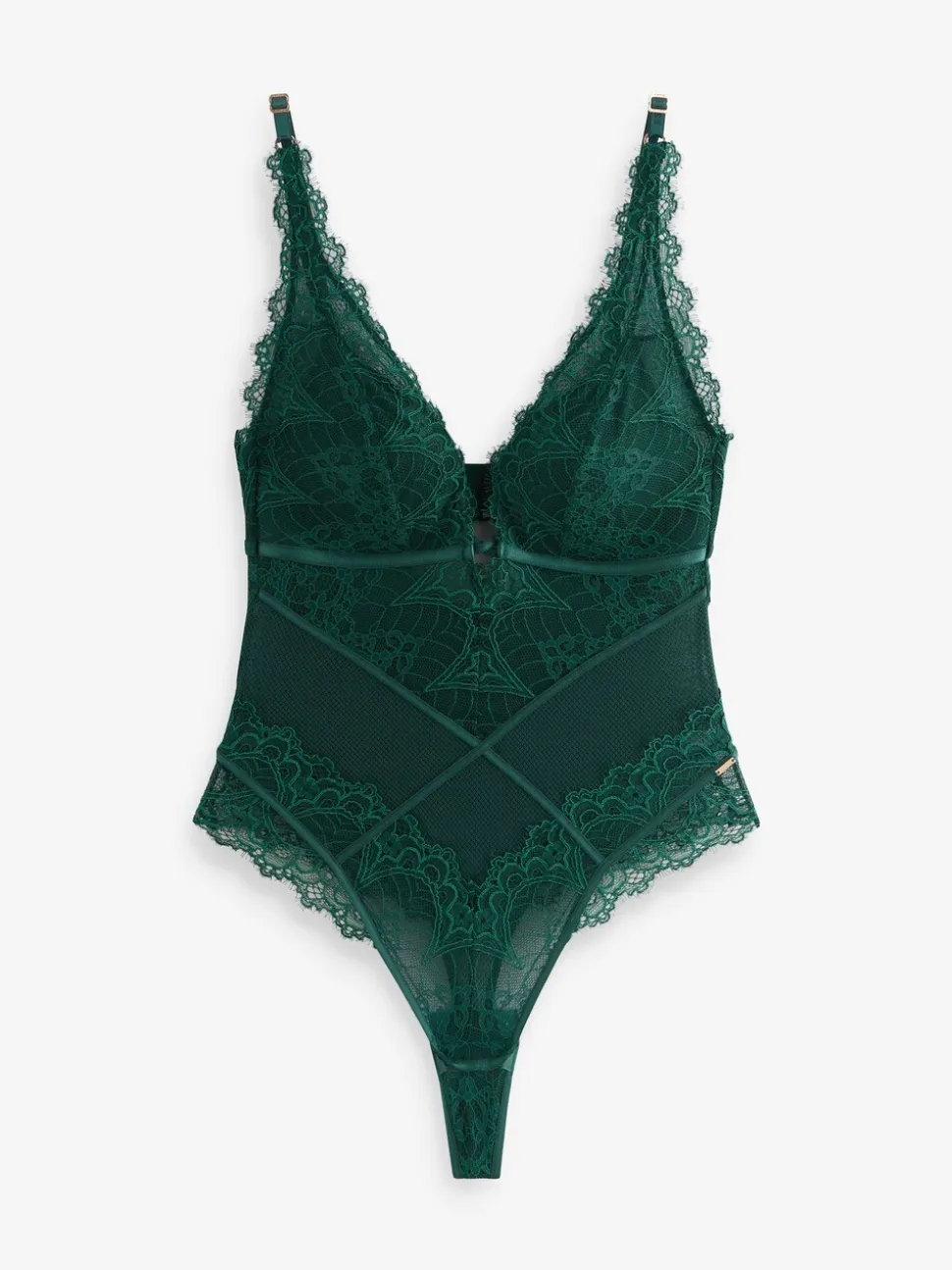 Lipsy Teal Lace Low Plunge Thong Bodysuit
