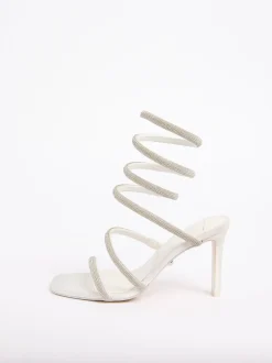 Lipsy White Bridal Satin Embellished Coil Strap High Heeled Sandals