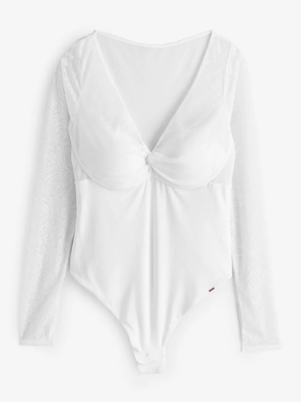 Lipsy White Lace Long Sleeve Padded Thong Bodysuit