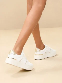 Lipsy White Standard Fit Flat Chunky Flatform Stripe Lace Up Trainers