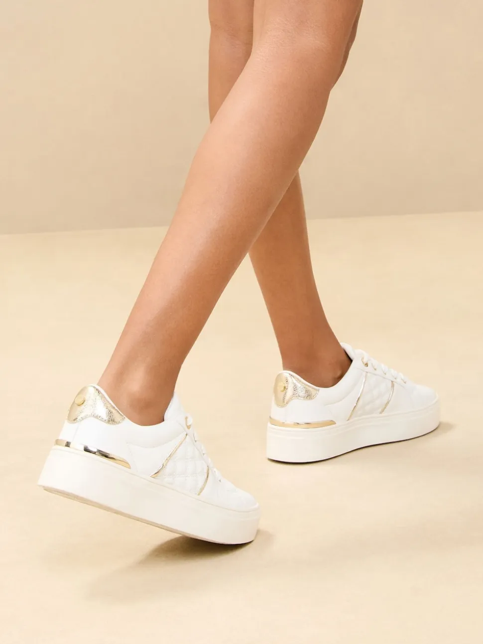 Lipsy White Standard Fit Flat Chunky Flatform Stripe Lace Up Trainers
