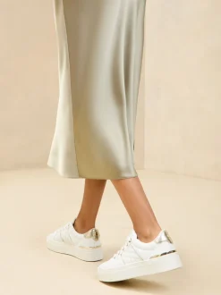 Lipsy White Standard Fit Flat Chunky Flatform Stripe Lace Up Trainers