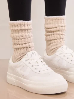 Lipsy White Wide Fit Chunky Canvas Lace Up Sports Trainers