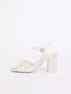 Lipsy White Wide Fit Knot Block Platform Bridal Mid Heel Wedding Sandals