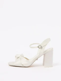 Lipsy White Wide Fit Knot Block Bridal Mid Heel Wedding Sandals