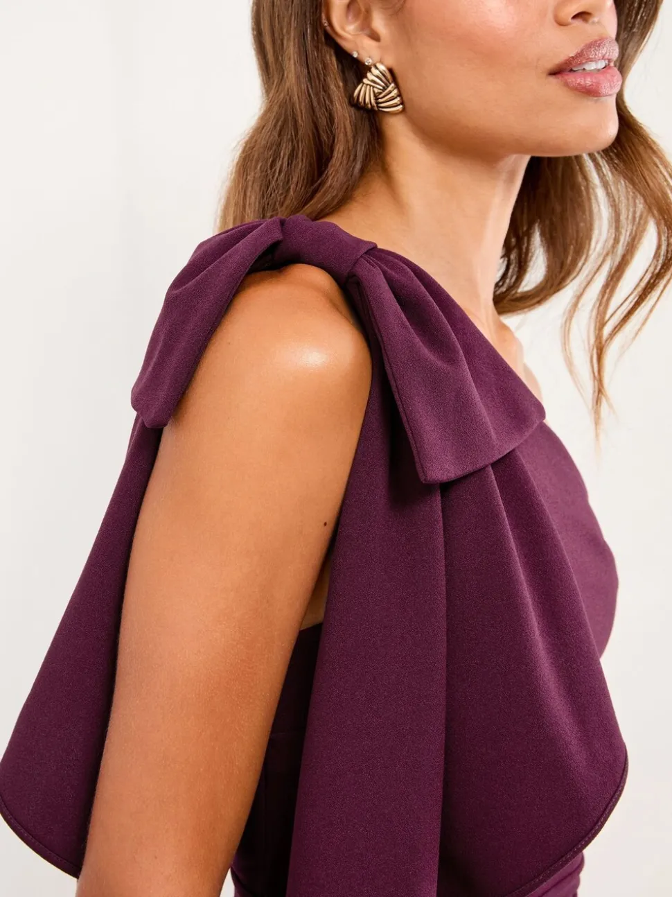 Lipsy Wine One Shoulder Bow Jumpsuit