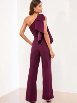Lipsy Wine One Shoulder Bow Jumpsuit