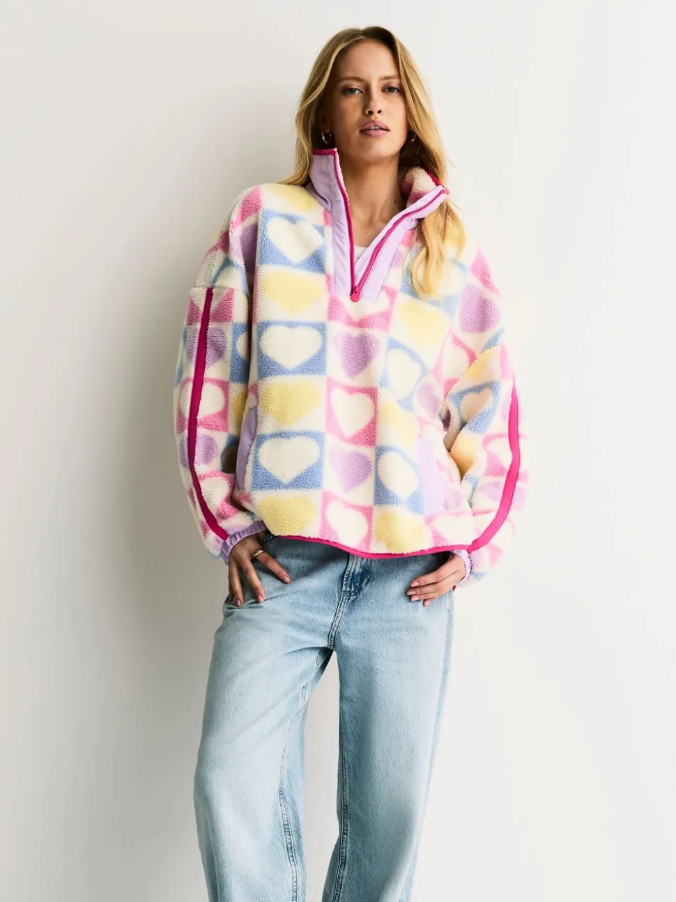 Little Bird by Jools Oliver Multi Heart Colourblock Borg Fleece