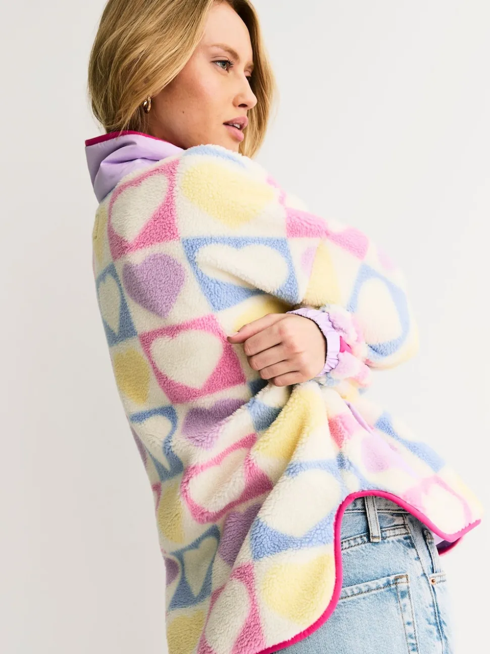 Little Bird by Jools Oliver Multi Heart Colourblock Borg Fleece
