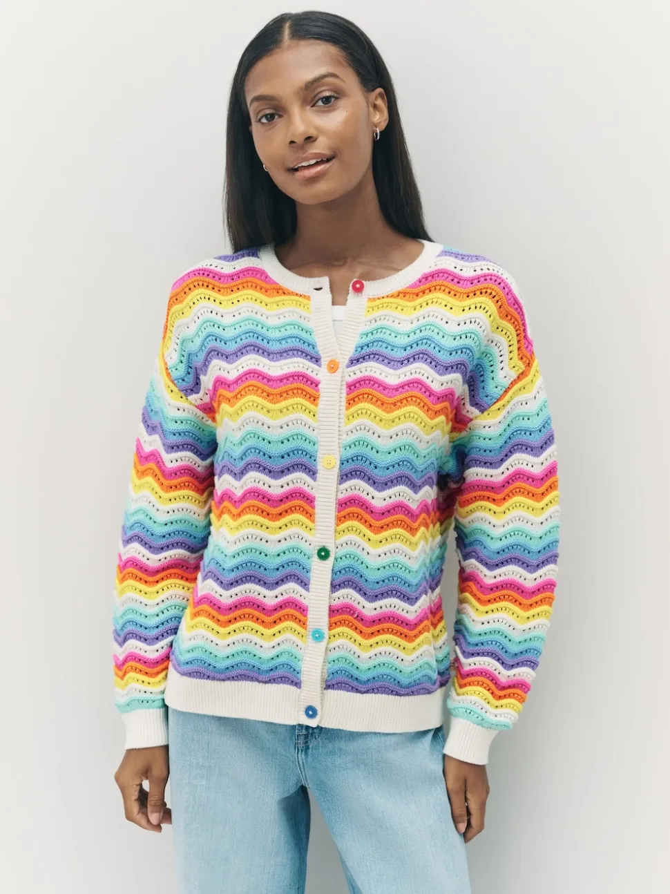 Little Bird by Jools Oliver Multi Pastel Wavy Stripe Knitted Cardigan