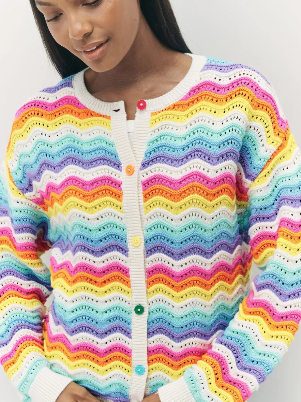 Little Bird by Jools Oliver Multi Pastel Wavy Stripe Knitted Cardigan