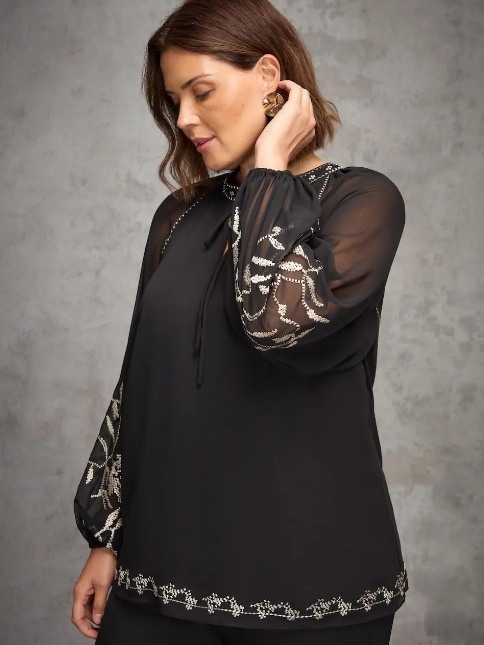 Live Unlimited Black Blouse with Gold Embellishment